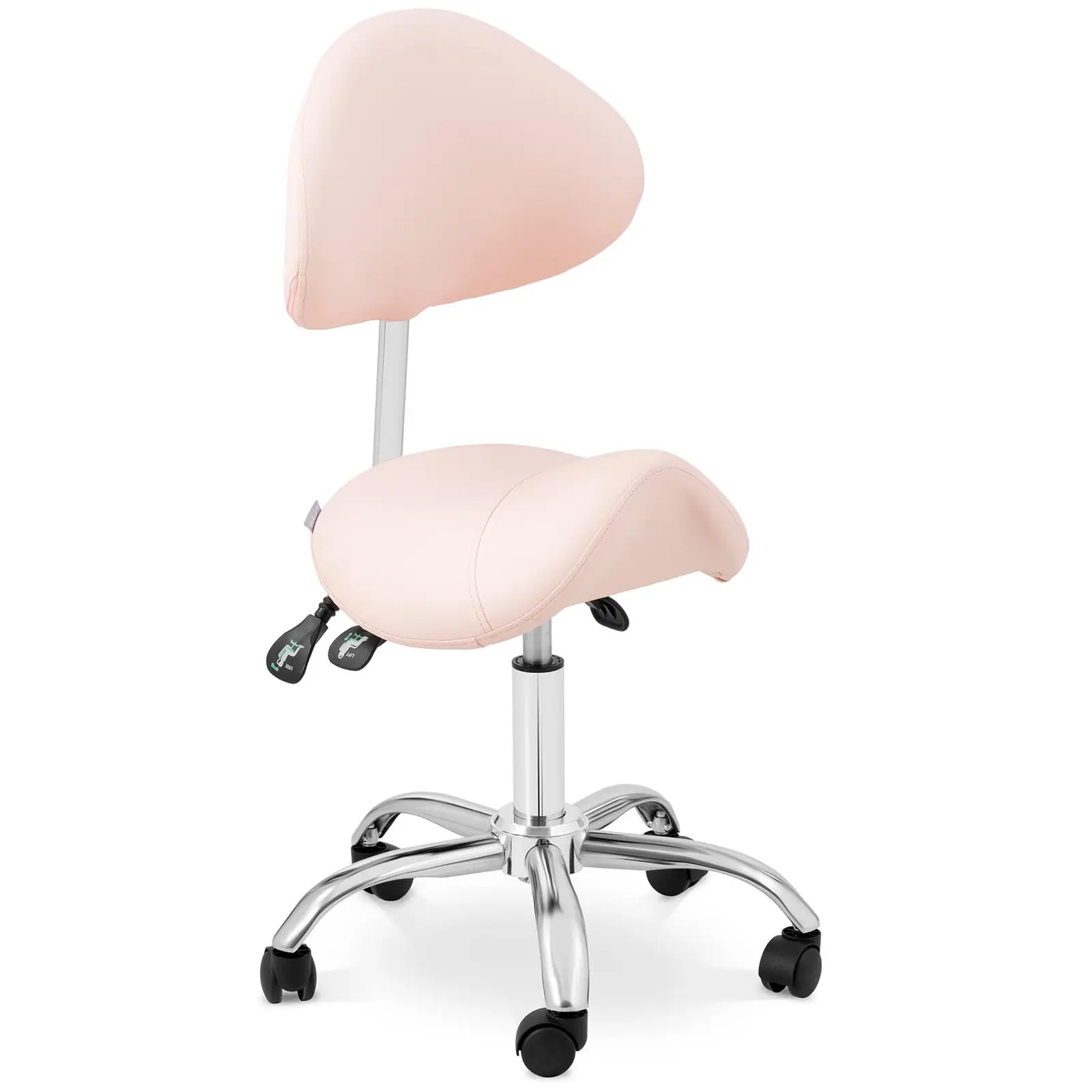 Sedlasta stolica - naslon za leđa i sjedalo podesivi po visini - 55 - 69 cm - 150 kg - roza, srebrna